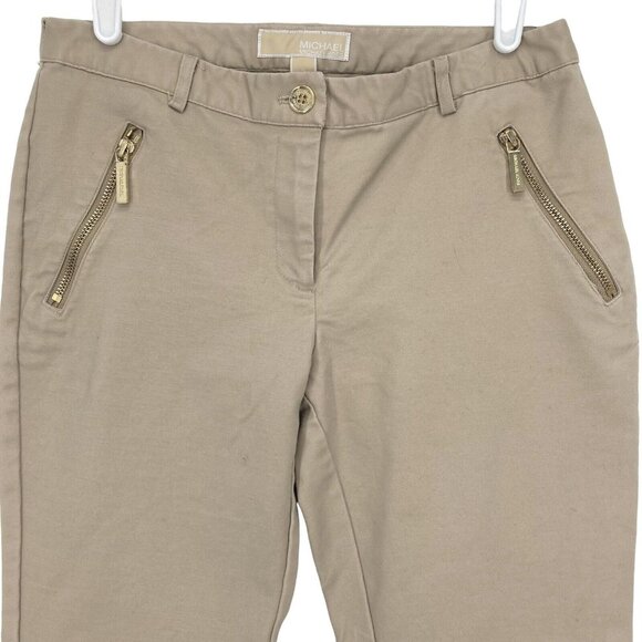 MICHAEL KORS Women's Stretch Skinny Tan Ankle Pants Size 2 Mid Rise Zip Pockets - Picture 3 of 12